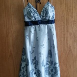Navy blue and silvery/gray halter tie dress NWT